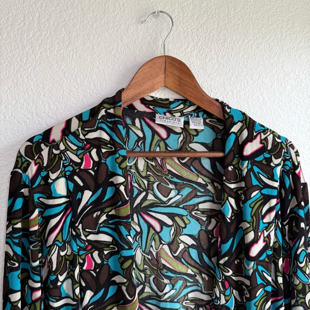 Chico’s Travelers Womens Cardigan Multicolor Floral Half Sleeve Size 3 XL 16 - Picture 3 of 8